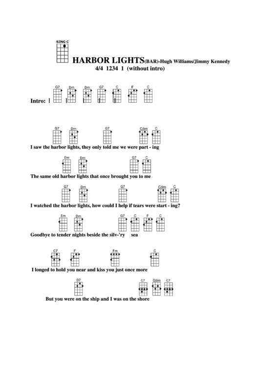 Harbor Lights (Bar) - Hugh Williams/jimmy Kennedy Chord Chart Printable pdf