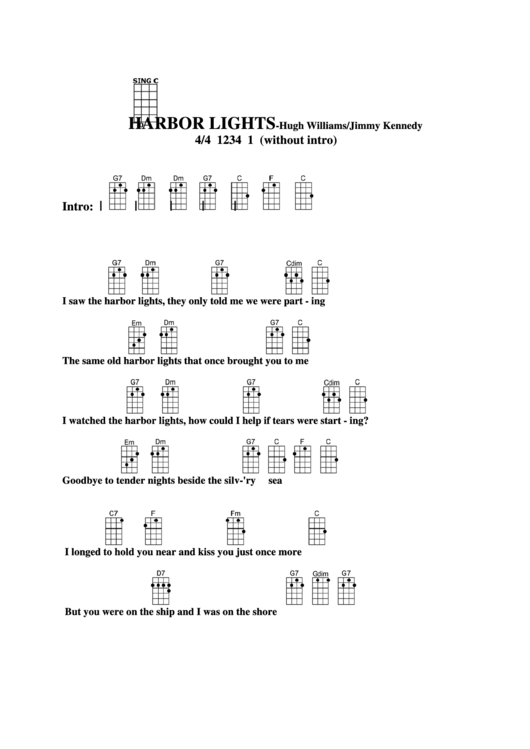 Harbor Lights - Hugh Williams/jimmy Kennedy Chord Chart Printable pdf