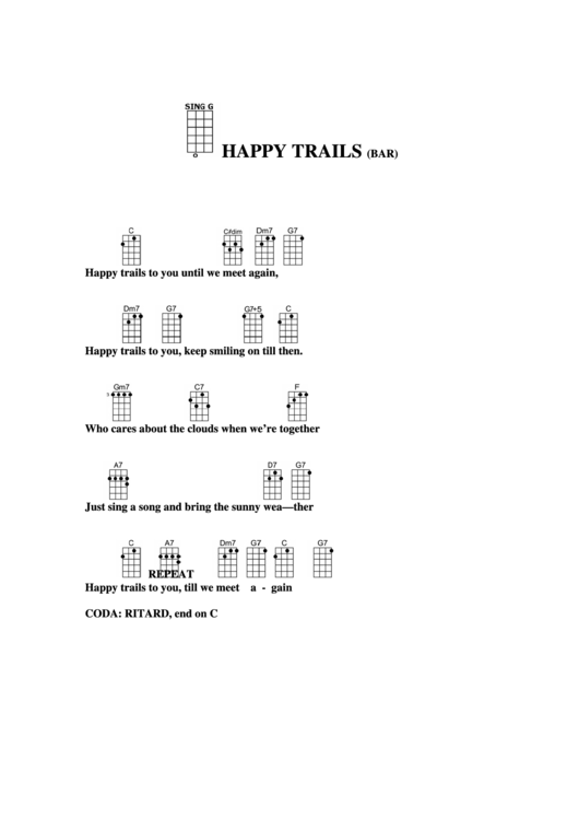 Happy Trails (Bar) Chord Chart Printable pdf