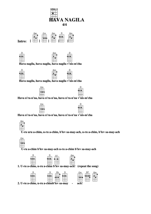 Hava Nagila Chord Chart Printable pdf