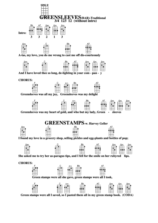 Greensleeves(Bar)-Traditional Chord Chart Printable pdf