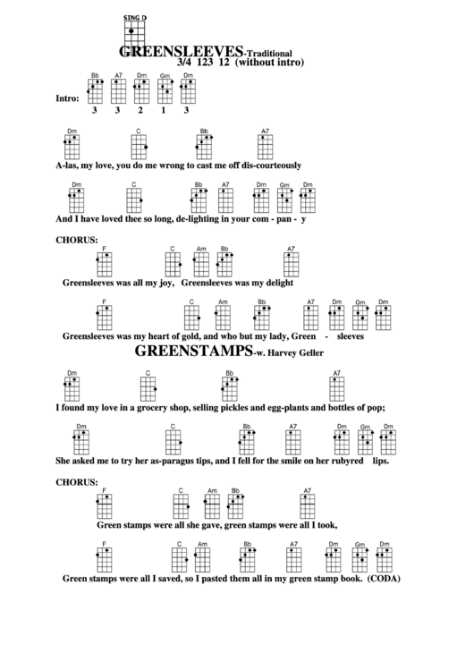 Greensleeves/greenstamps-Traditional Chord Chart Printable pdf