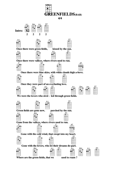 Greenfields (Bar) Chord Chart Printable pdf