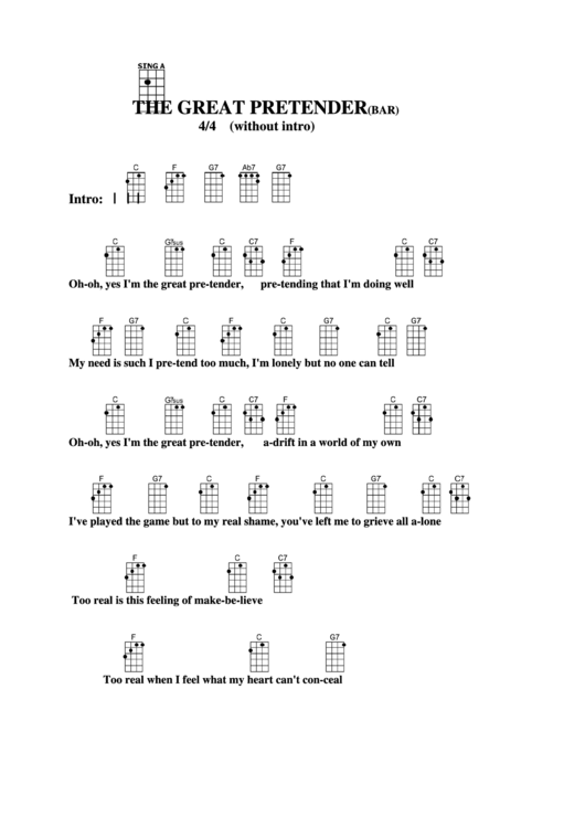 The Great Pretender (Bar) Chord Chart Printable pdf