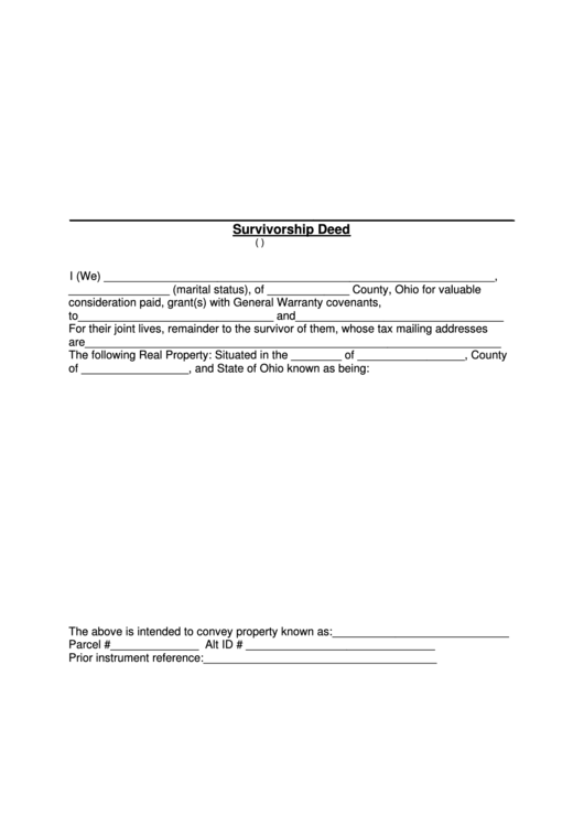 Survivorship Deed - Summit County Fiscal Office Printable pdf