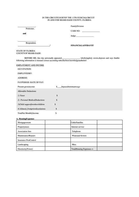 Financial Affidavit Short Form Printable pdf