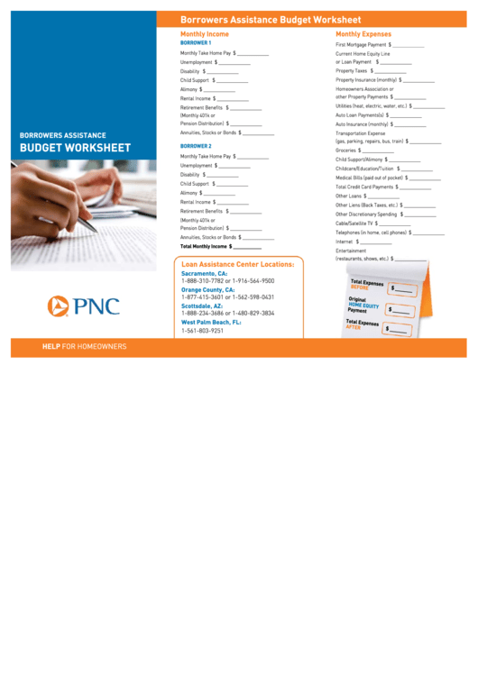 Borrowers Assistance Budget Worksheet Template Printable pdf