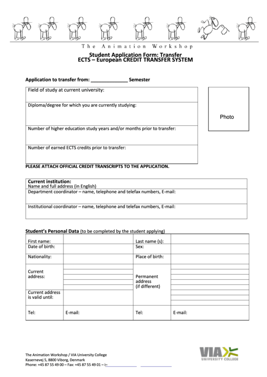 Student Application Form Transfer Printable pdf