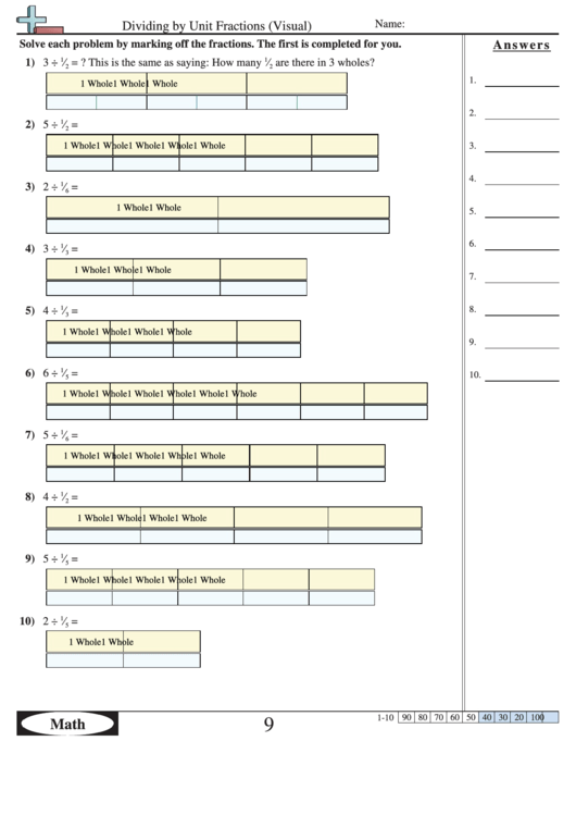 Dividing By Unit Fractions Visual Worksheet With Answer Key Printable pdf