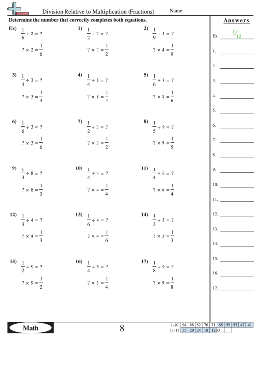 Division Relative To Multiplication Fractions Worksheet Printable Pdf 