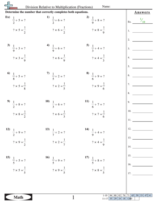 Division Relative To Multiplication Fractions Printable pdf