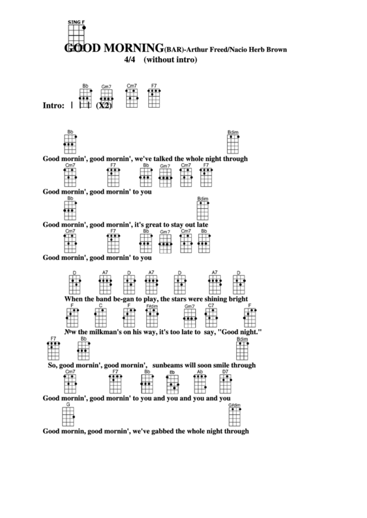 Good Morning (Bar) - Arthur Freed/nacio Herb Brown Chord Chart Printable pdf