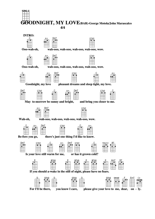 Goodnight, My Love (Bar) - George Motola/john Marascalco Chord Chart Printable pdf