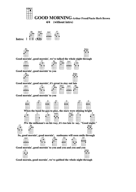 Good Morning - Arthur Freed/nacio Herb Brown Chord Chart Printable pdf