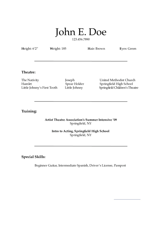 Acting Resume Sample Printable pdf
