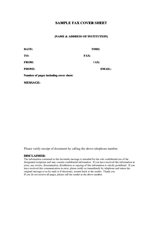 Sample Fax Cover Sheet Printable pdf