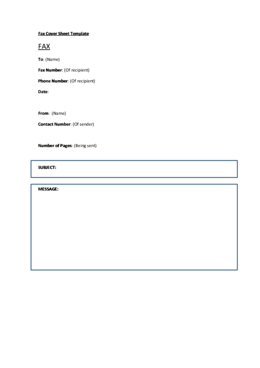 Fax Cover Sheet Template - Blue Border printable pdf download