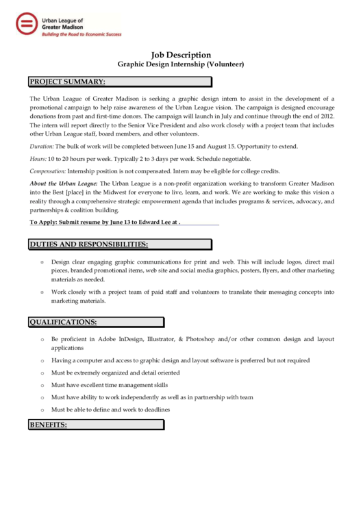 Urban League Job Description Graphic Design Internship (volunteer)