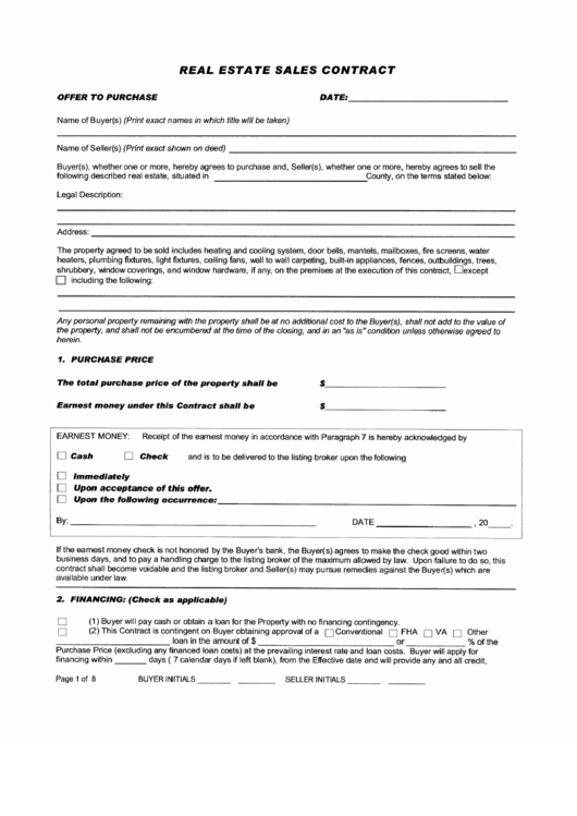 Real Estate Sales Contract Template Printable pdf