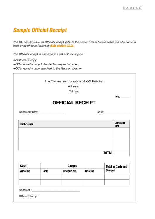 Sample Official Receipt Printable pdf