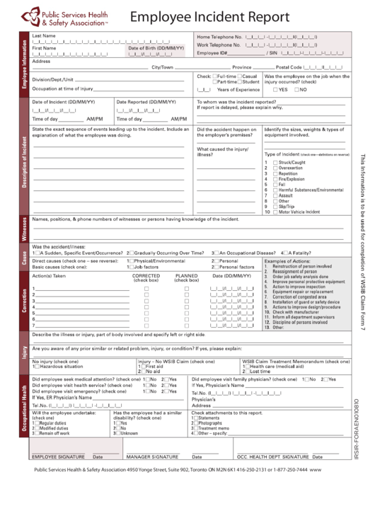 Employee Incident Report Printable pdf