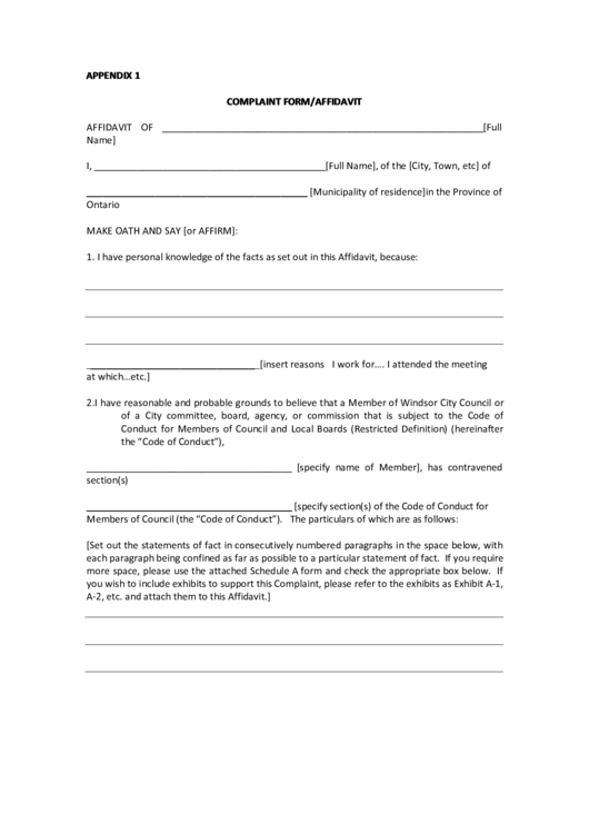 Complaint Form/affidavit Printable pdf