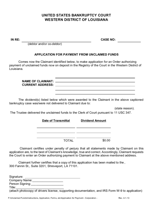 Fillable Application For Payment From Unclaimed Funds, Form W-9 - Request For Taxpayer Identification Number And Certification - 2011 Printable pdf