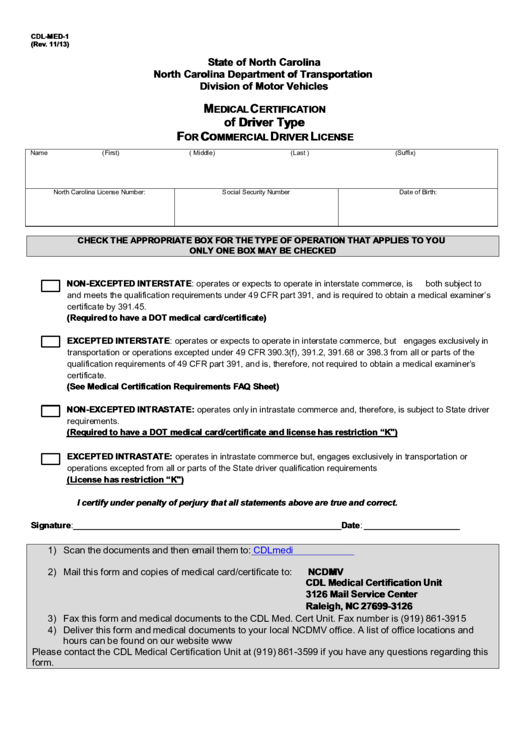Fillable Medical Certification Of Driver Type For Commercial Driver License Printable pdf