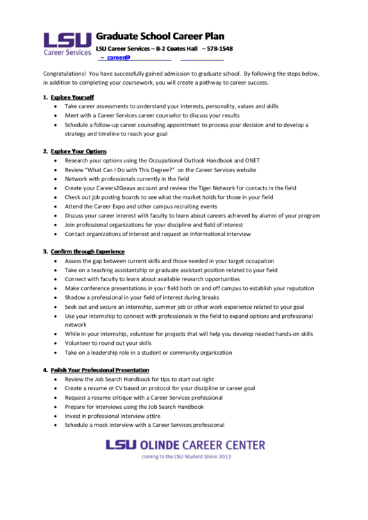 Lsu Graduate School Career Plan Printable pdf
