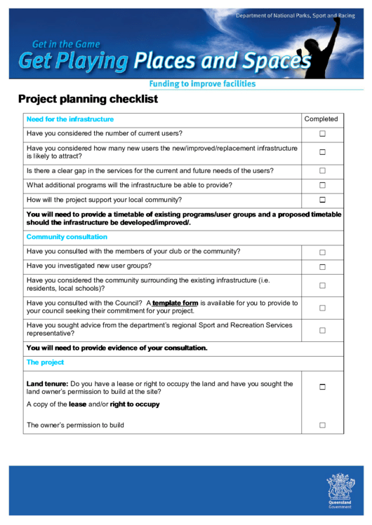 Project Planning Checklist Printable pdf