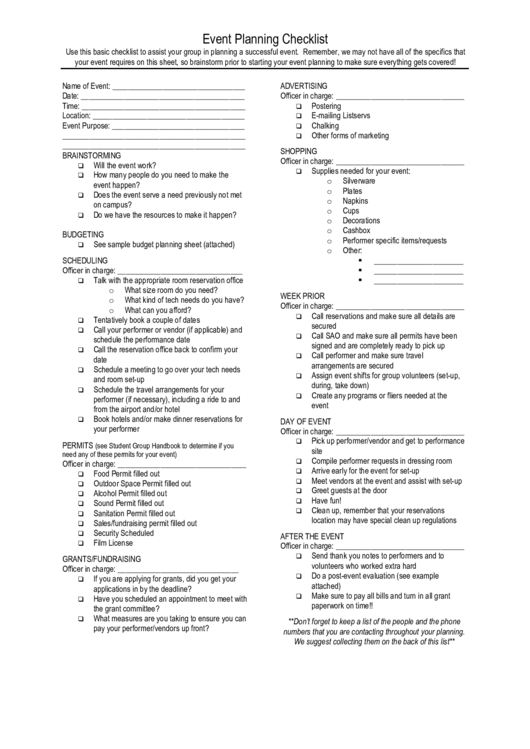 Event Planning Checklist Printable pdf