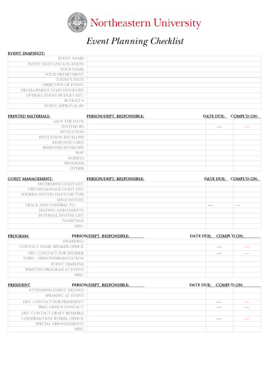Event Planning Checklist Printable pdf