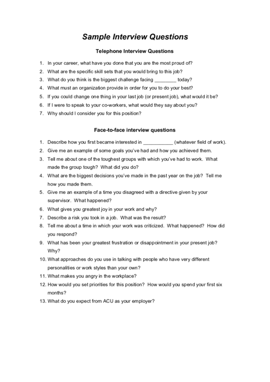 Sample Interview Questions printable pdf download