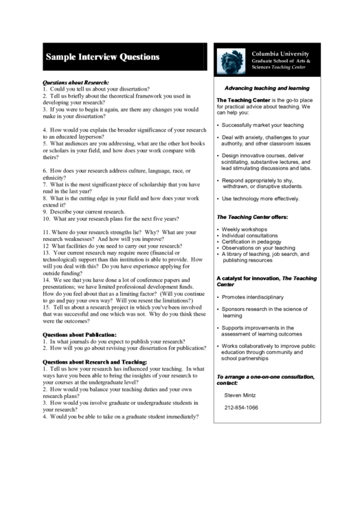 Sample Interview Questions Printable pdf
