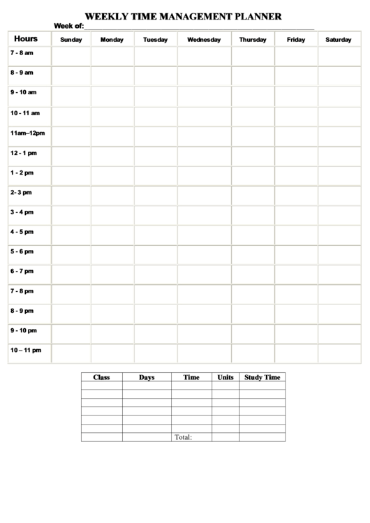 Weekly Time Management Planner Printable pdf
