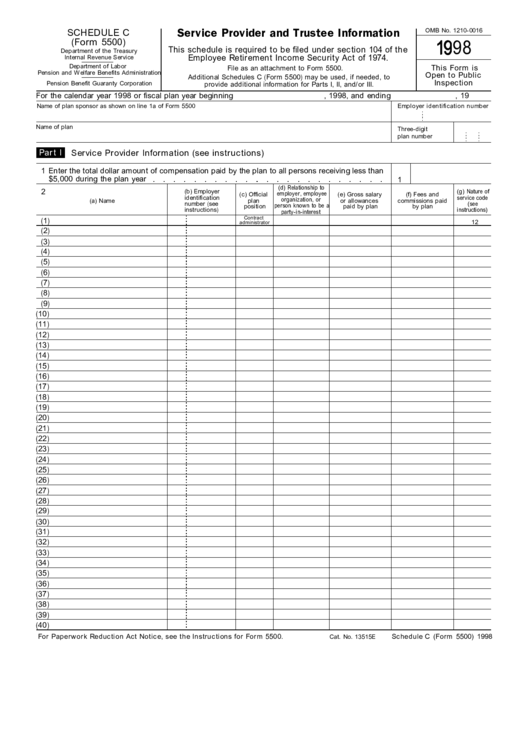 Schedule C (Form 5500) - Service Provider And Trustee Information - 1998 Printable pdf