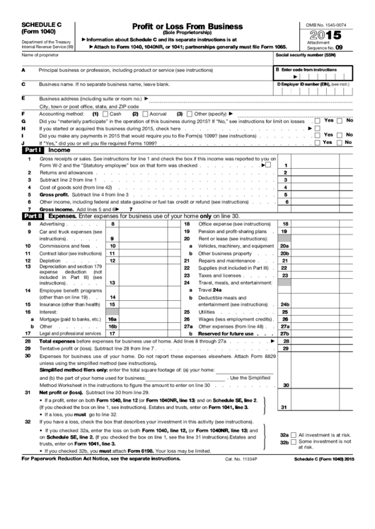 Fillable Schedule C Irs Form 1040 Printable pdf