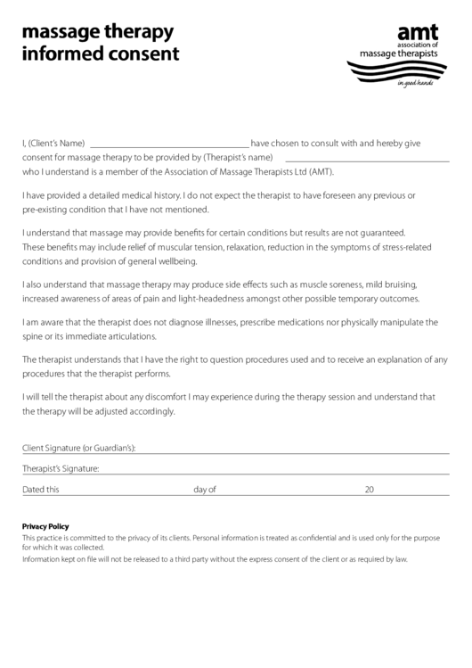 Massage Consent Printable pdf