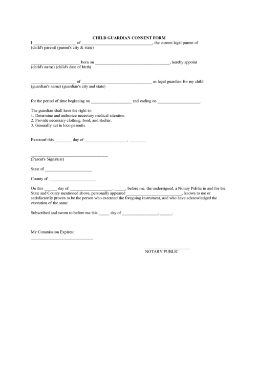 Sample Child Guardian Consent Form, Medical Authorization For Minors & Minors