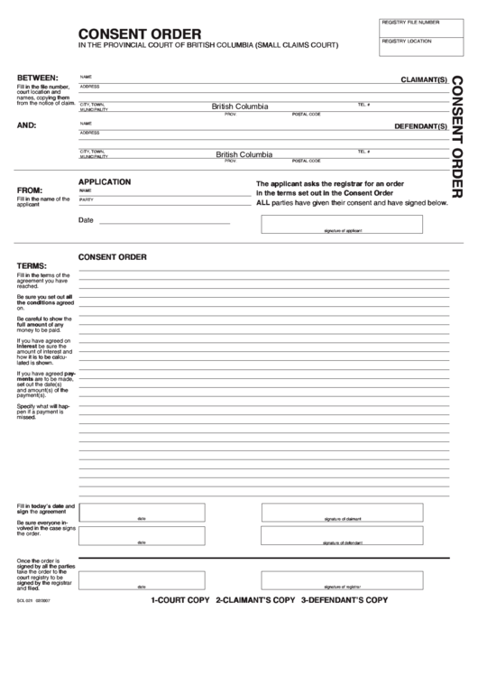 Fillable Consent Order Form Printable pdf