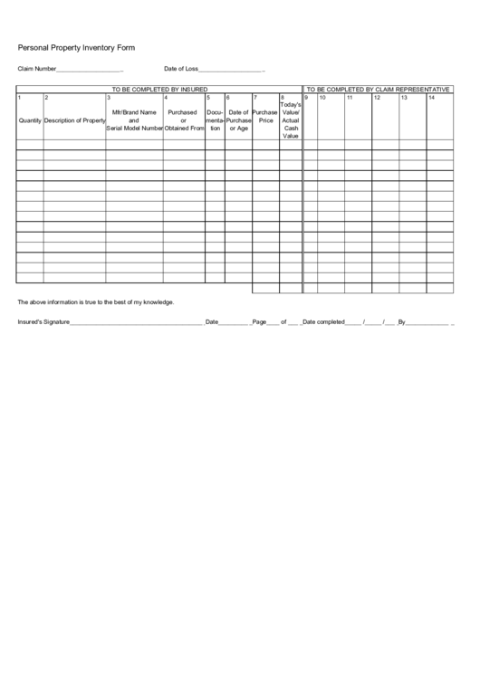 Fillable Personal Property Inventory Form Printable pdf