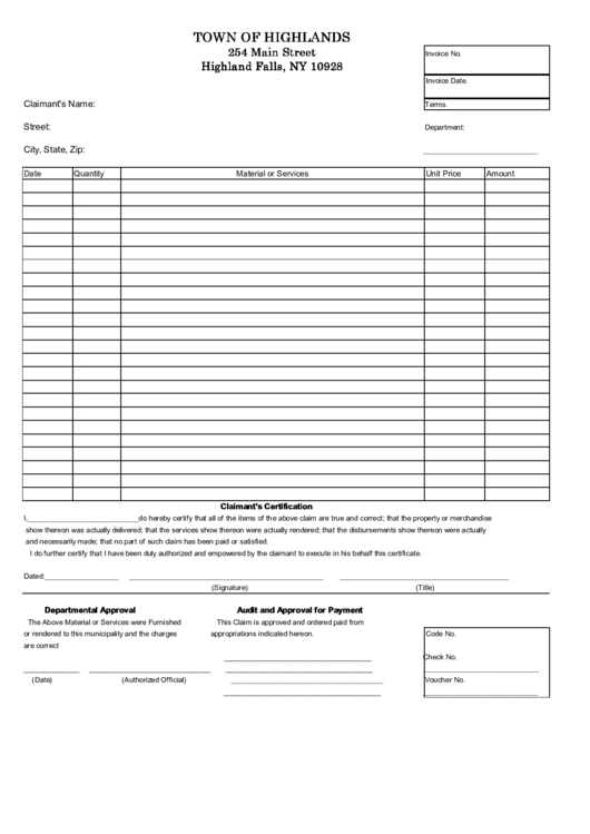 Voucher Template Town Of Highlands Printable pdf