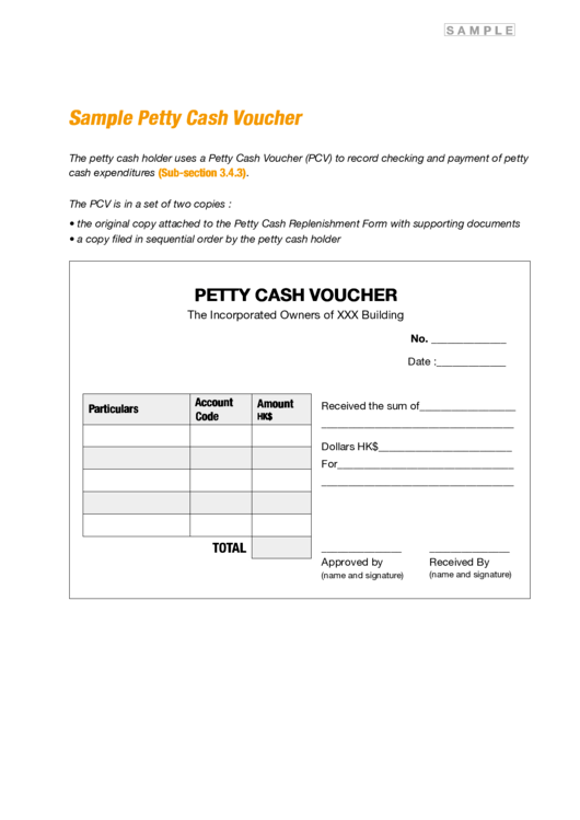 Sample Petty Cash Voucher Printable pdf