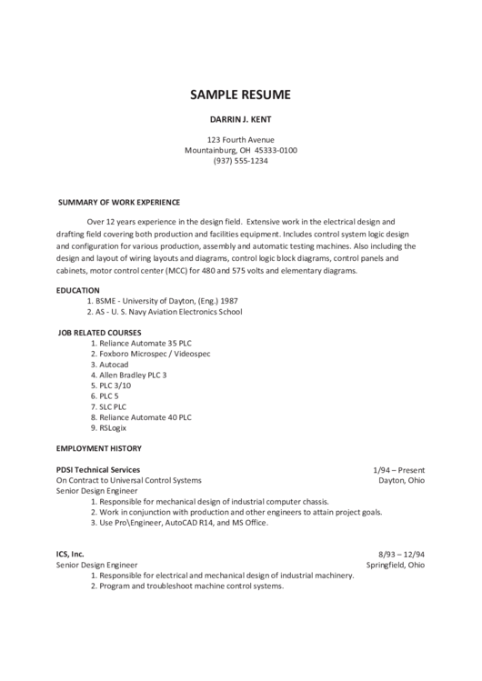 Designer Resume Template With Work Experience