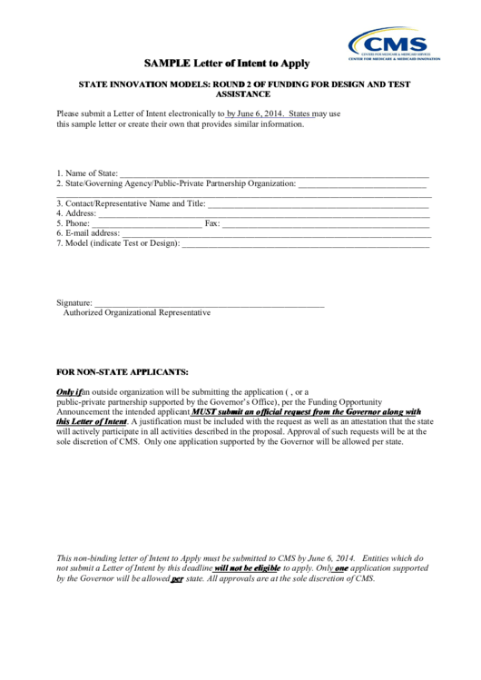 Sample Letter Of Intent To Apply Template Printable pdf