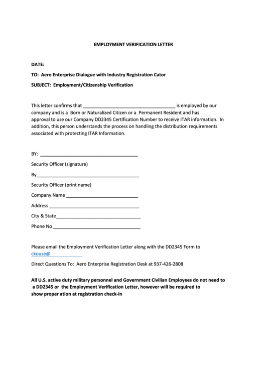 Employment Verification Letter Template printable pdf download