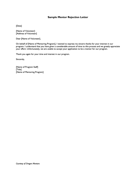 Sample Mentor Rejection Letter Template printable pdf download