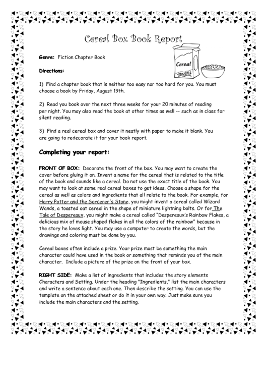 Cereal Box Book Report Printable pdf