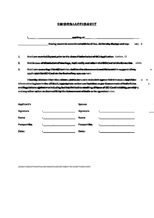 Fillable Sworn Affidavit Form (Sample) Printable pdf