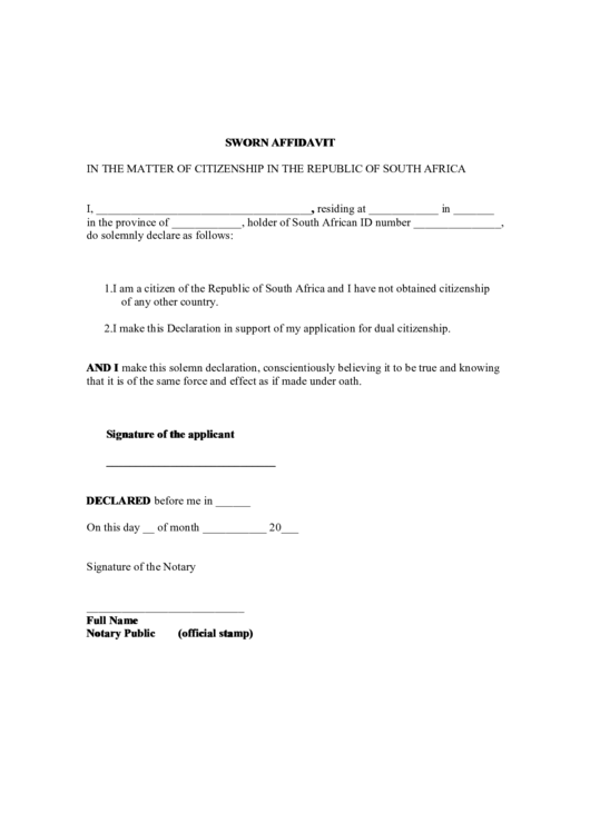 Sworn Affidavit Printable pdf